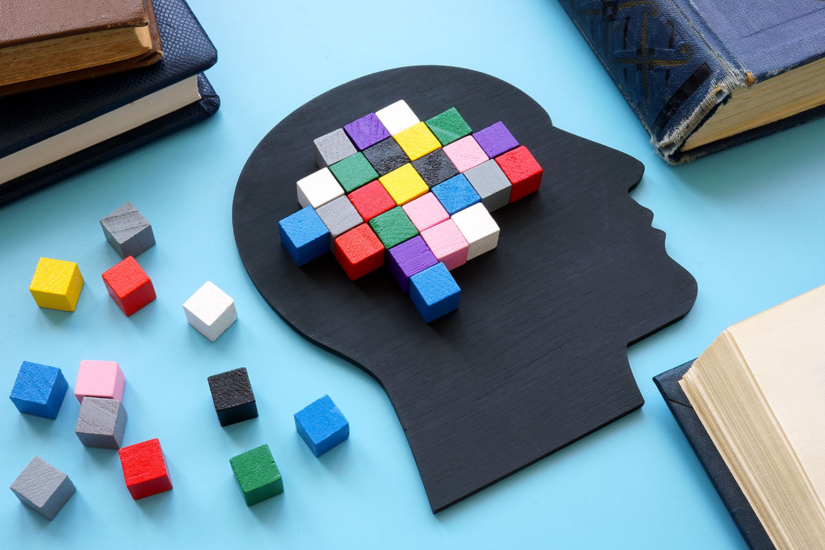 analytical thinking colorful blocks in head shaped silhouette
